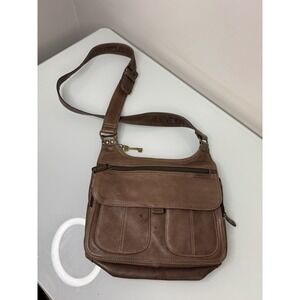 Fossil Classic Brown Leather Shoulder Crossbody Purse Handbag Keychain Y2K